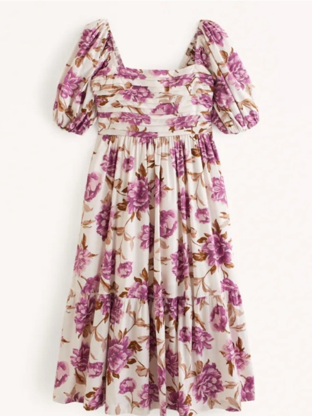 Abercrombie & Fitch Cream Dress with Purple Floral Print puff midi dress